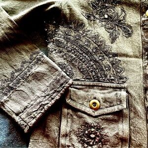 Spring Sale🌼 Urban Vibe embroidered beaded jacket vintage boho grey cotton large